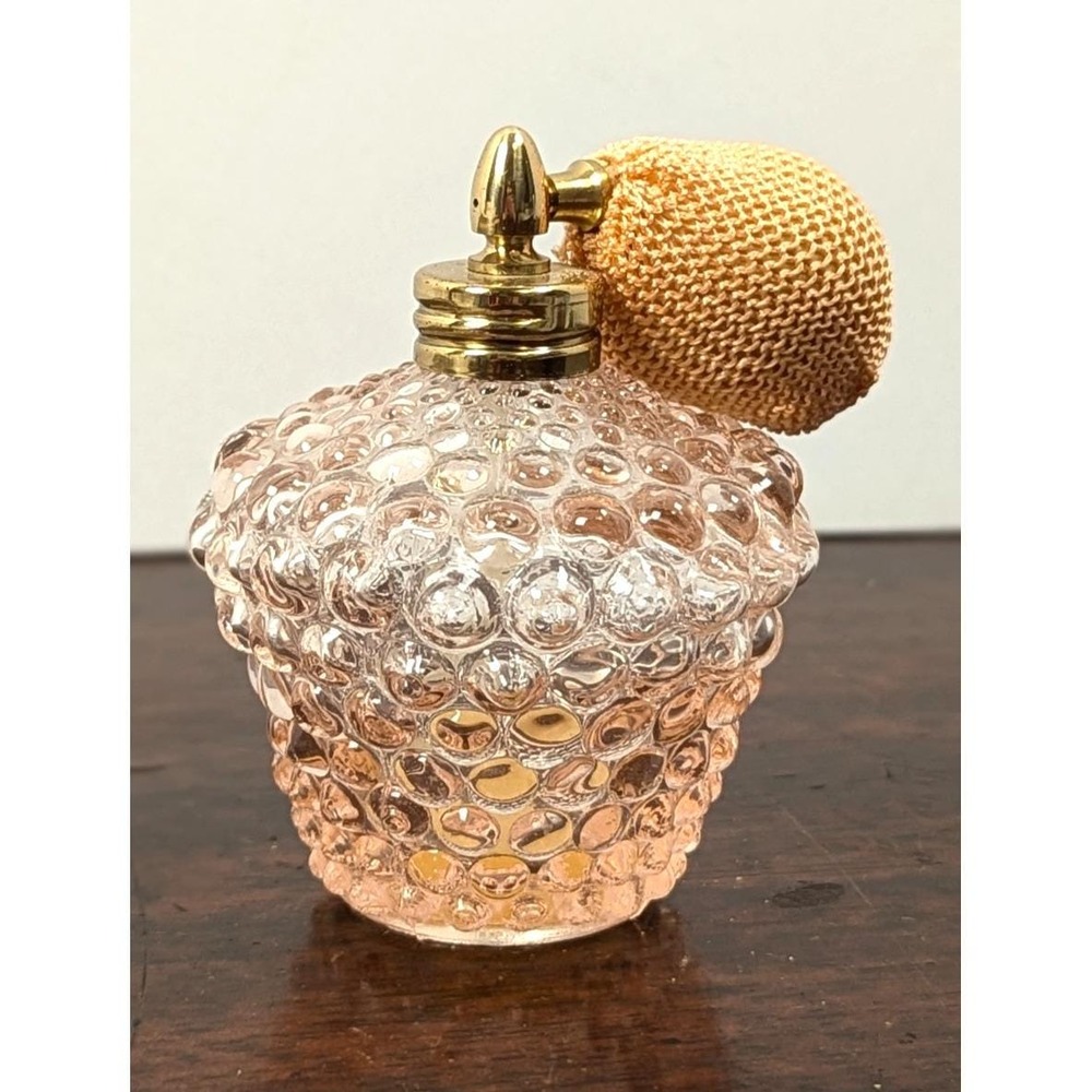 Vintage I.W. Rice Pink Hobnail Glass Perfume Atomizer Made in Japan